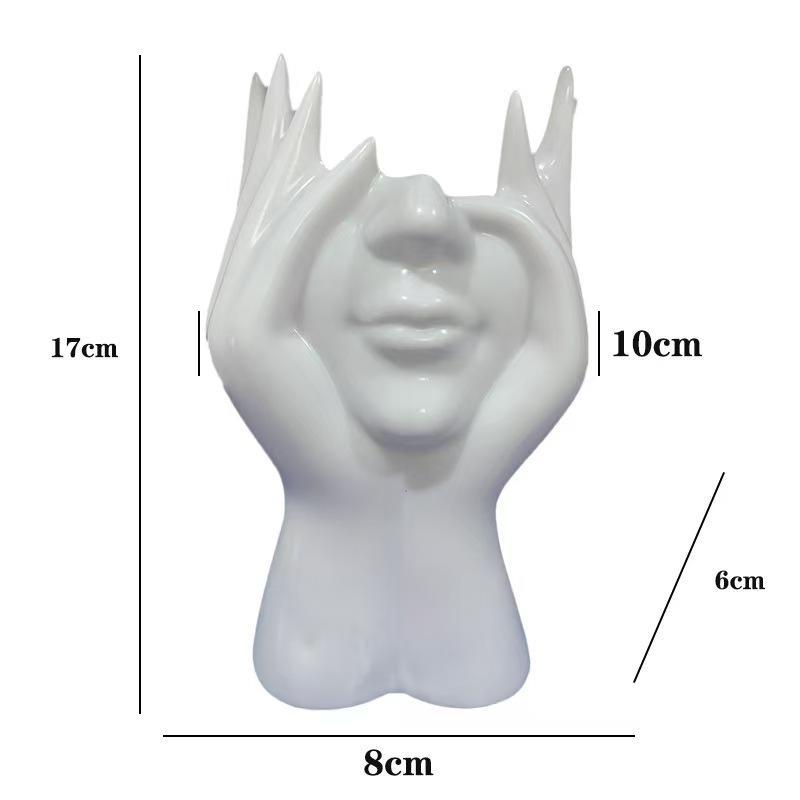 Abstract Face Pen Holder & Makeup Brush Organizer - Artistic Office Desktop Decor & Storage Rack