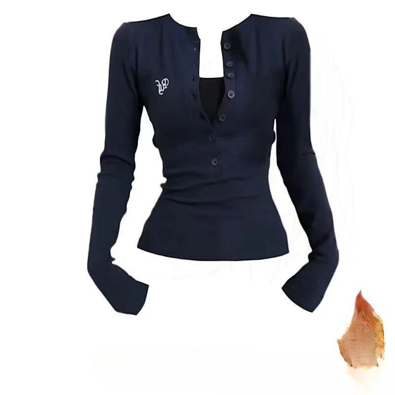 

Half-collared Base Layer Blouse for Women In Spring and Autumn, High-end, Slim-fitting, Long-sleeved T-shirt Top S темно-синий