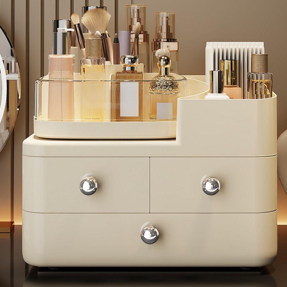 Cream Series Cosmetic Display Case Large Capacity Cosmetics Storage Box  Desktop Use
