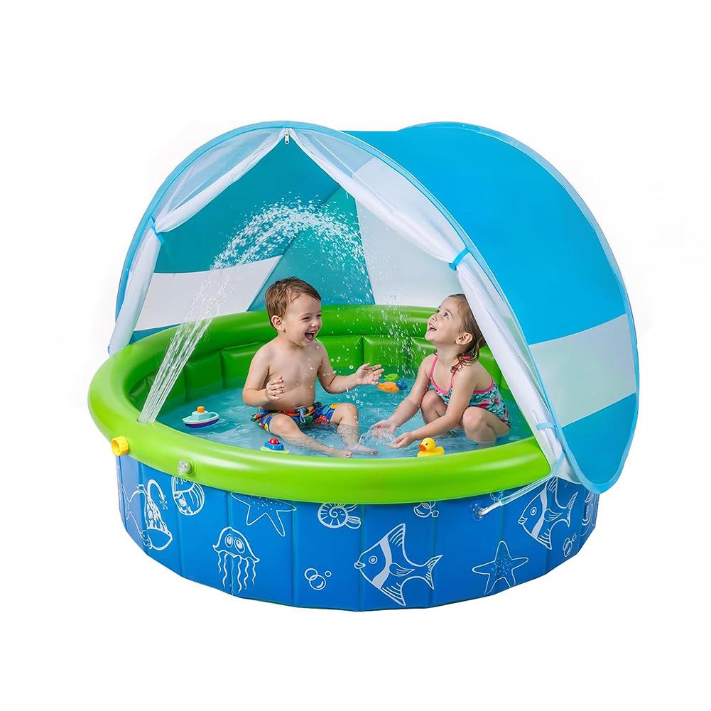 Kids' Foldable UV-Protected Splash Pool with Canopy & Sprinkler