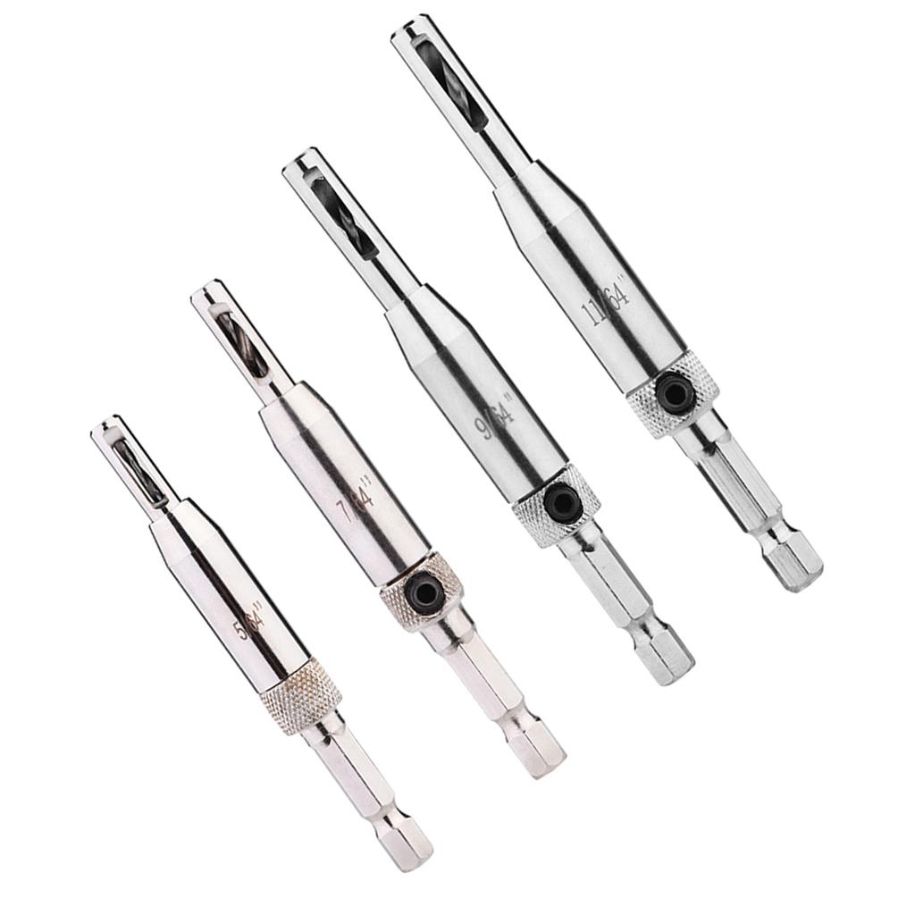 Self-Centering Drill Bit Set, 4pcs Hex Hex Shank Centering Hinge Hole Drilling Tool Kit Center Centing Centering Bit Hole Puncher Woodworking Tool for