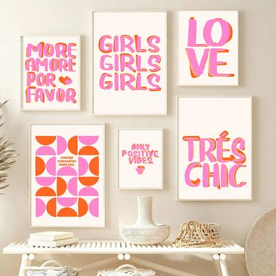 Vibes Positives Nordiques Filles Rose Citations Inspirantes Affiches Image Imprimée Peinture Abstraite sur Toile Art Mural pour Décoration Intérieure