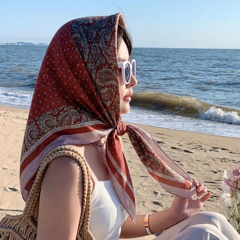 Atmosphere coffee color cashew flower velvet 91 large square scarf women's spring and autumn fashion scarf shawl dual-purpose temperament silk scarf