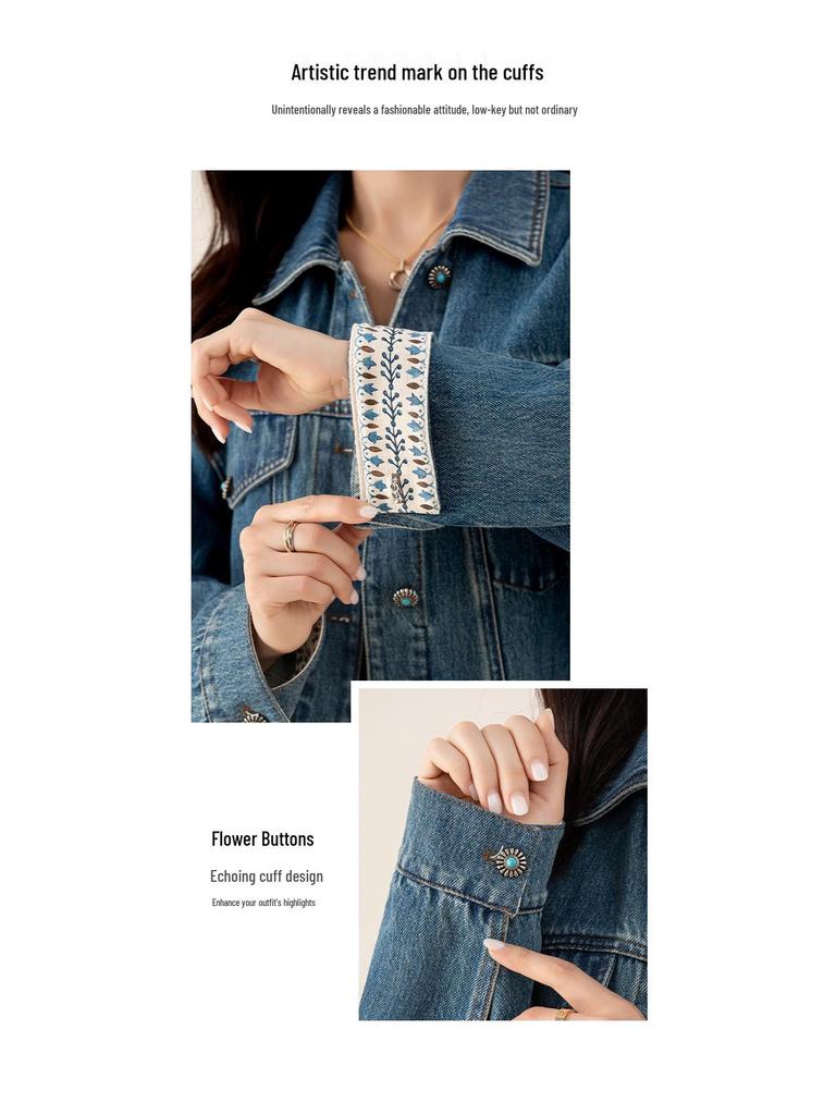 Xin Ge Combed Cotton Denim Short Jacket - Modern Retro Lapel Design