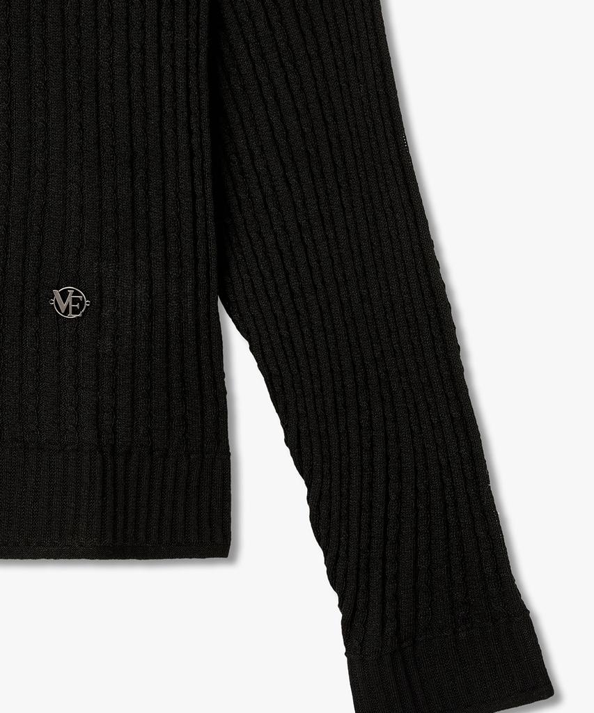 Voice Of Voices Hooded Cable Knit Zip-Up_Black 7156250002