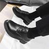 2025 Men's Black Round Toe Leather Shoes - British Style, Korean Trend, Formal & Casual