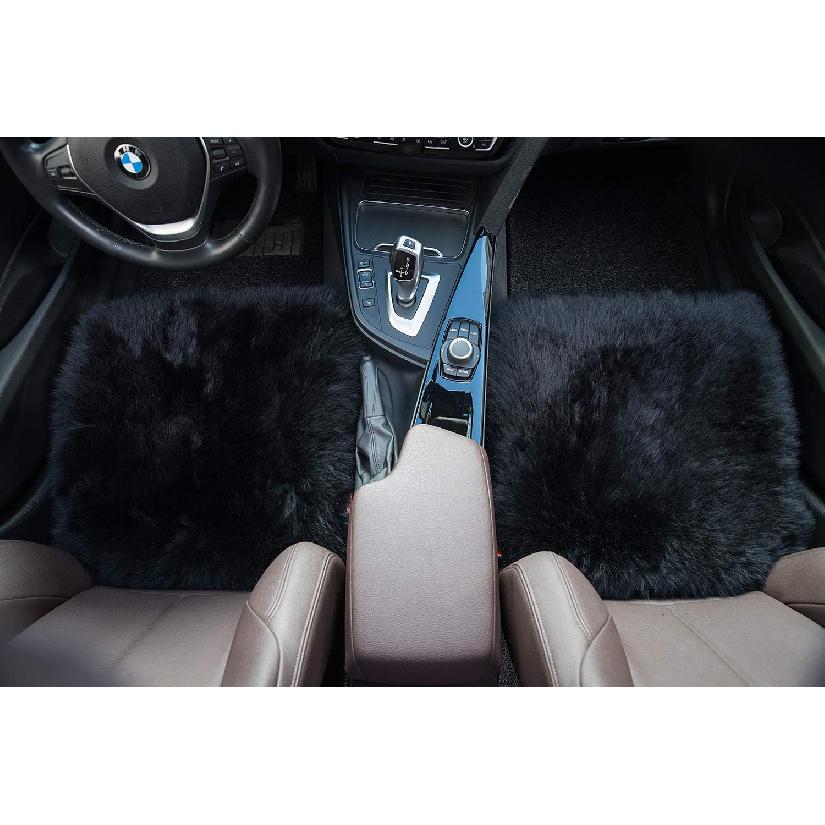 Winter Warmth: Universal Sheepskin Seat Cushion Cover - Natural Wool, For Cars, Trucks, SUVs & Vans - Cozy & Stylish Driving Companion Front Black