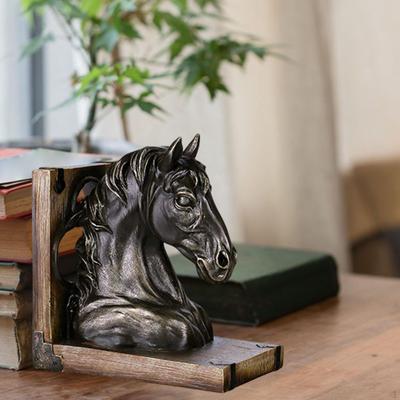 Retro Horse Head Statue Bookend Resin Figurine Animal Sculpture Book Stand Crafts Stopper for