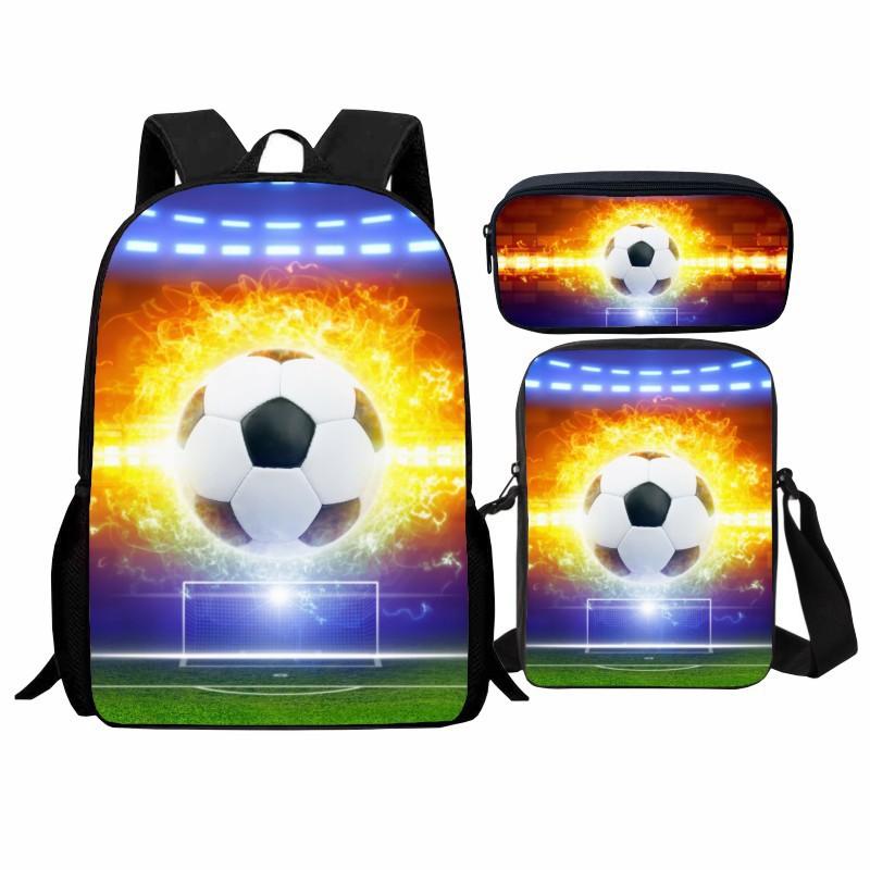 Trendy Popular flame football 3D Print 3pcs/Set pupil School Bags Laptop Daypack Backpack Inclined shoulder bag Pencil Case
