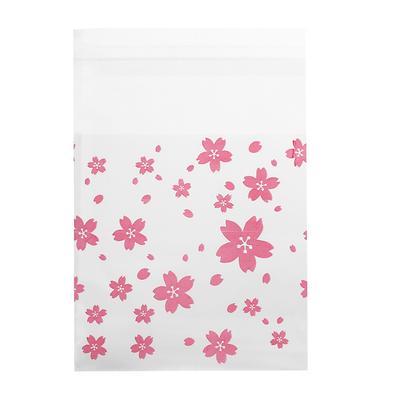 100Pcs Pack Flower Pattern Wedding Plastic Cookie Biscuit Candy Bag (Oriental Cherry 7 X 7cm )