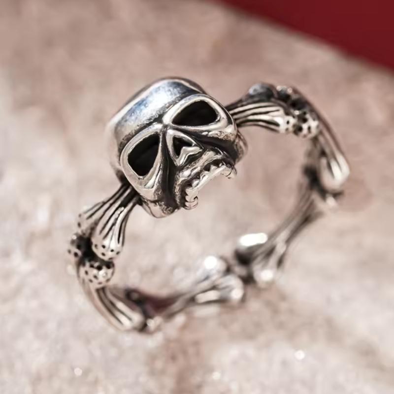 

Terrifying Skull Design Ring for Women Individualistic Punk Style Vintage Copper Color Zircon Charming Party Accessories resizable