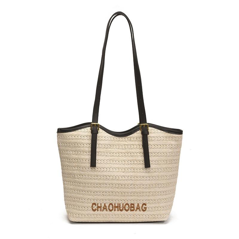 

Модная универсальная плечевая сумка большой вместимости, летняя новая сумка для отдыха с надписью, темпераментная простая сумка-тоут one size fits all чёрный