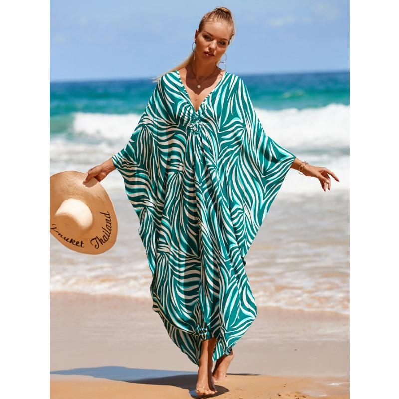 Damen Kleid Bedrucktes Strandkleid Lockeres Übergröße Urlaubs-Bikini-Oberhemd