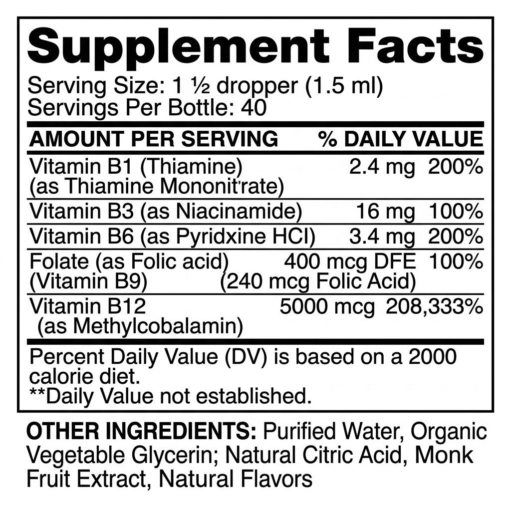 Tasty Raspberry Vitamin B12 Liquid Extract 5000 mcg – Sublingual Drops (60ml / 2 Fl Oz)