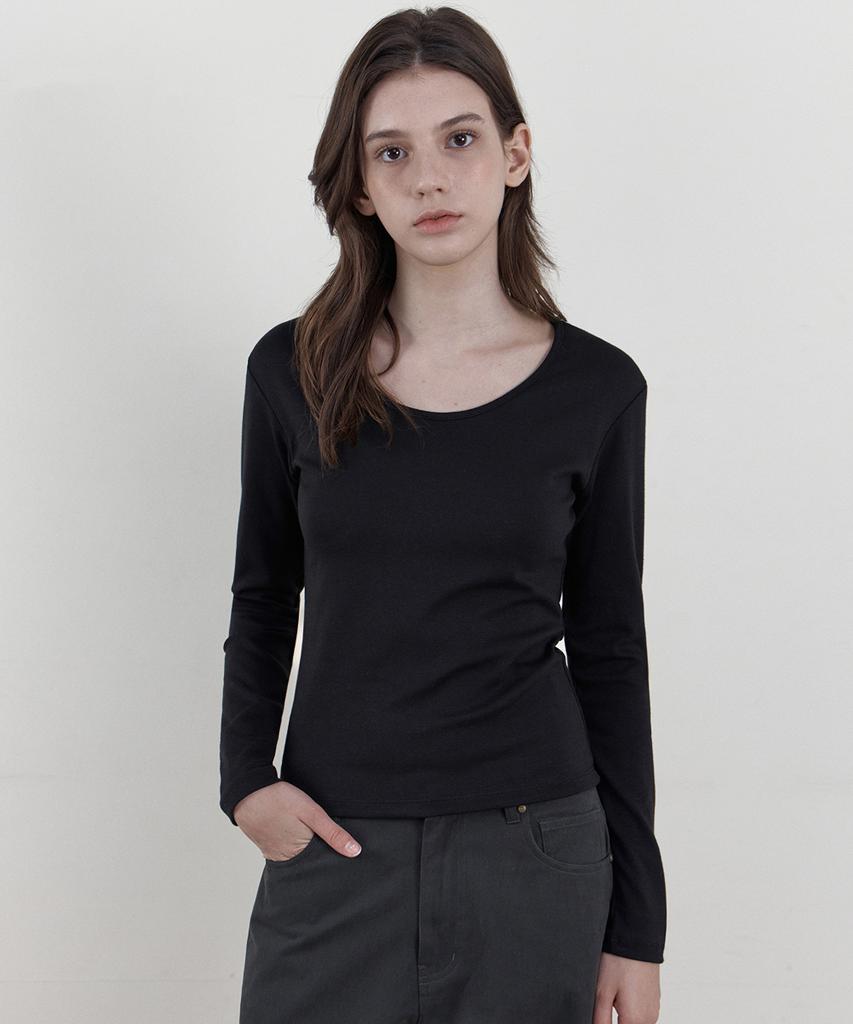 WEDNESDAYOASISFORWOMEN Soft Scoop Neck Long Sleeve T-Shirt_Black(Wb6Tp46)