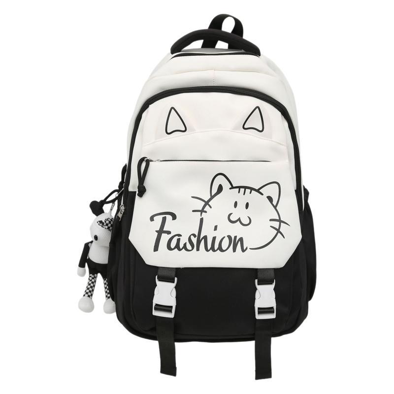 Zaino scuola zaino per ragazze scuola media strato traspirante leggero patta con chiusura stampa gatto inglese doppia spalla scuola media