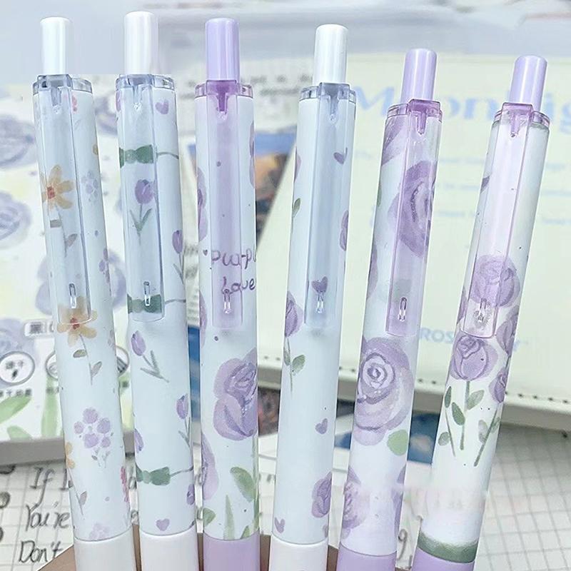 6 bolígrafos de gel Kawaii Rose de escritura suave, creativos, de secado rápido, de presión neutra, papelería estética, suministros de oficina