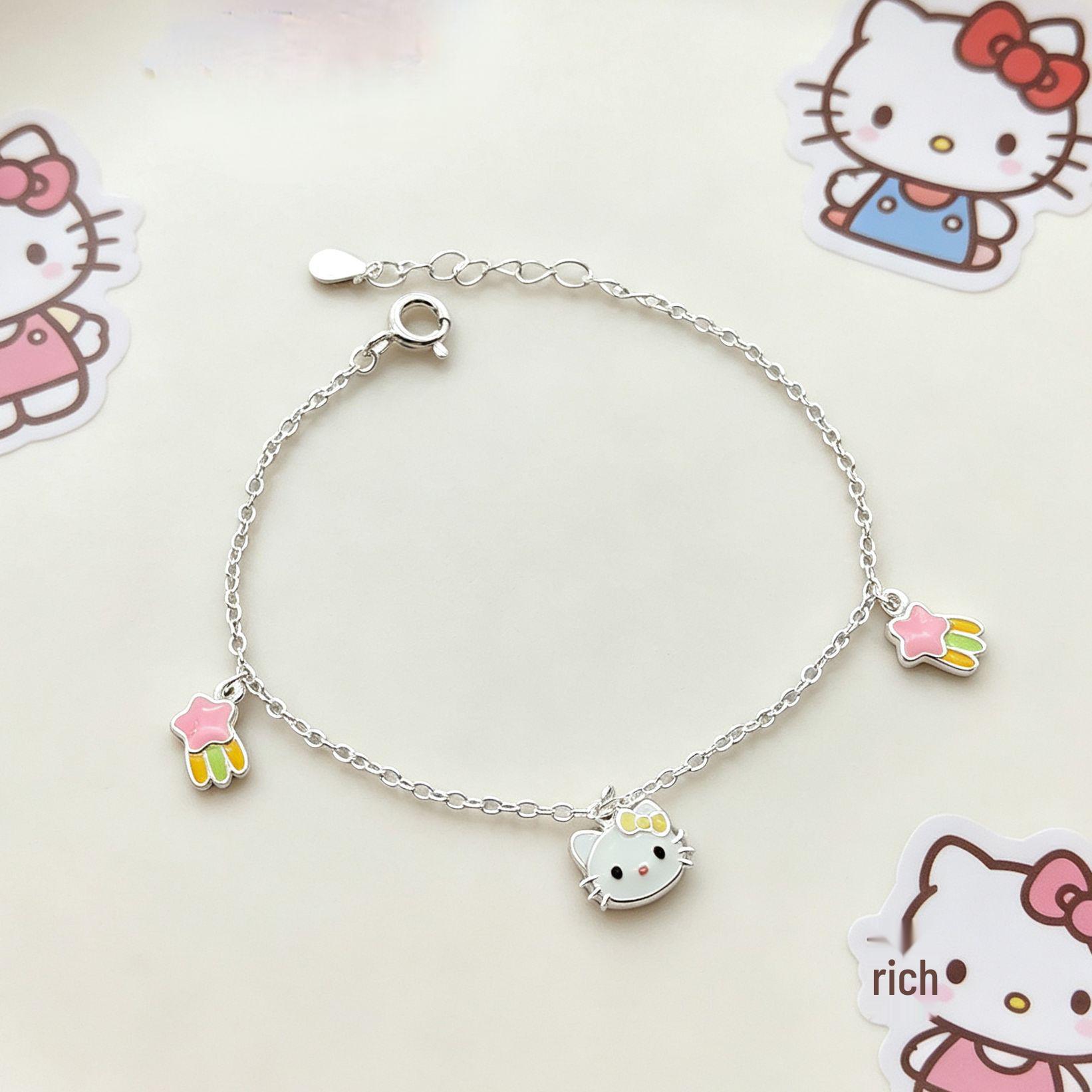 S925 Sterling Silver Kuromi Sanrio Cartoon Charm Bracelet with DIY Drip Glue Pendant