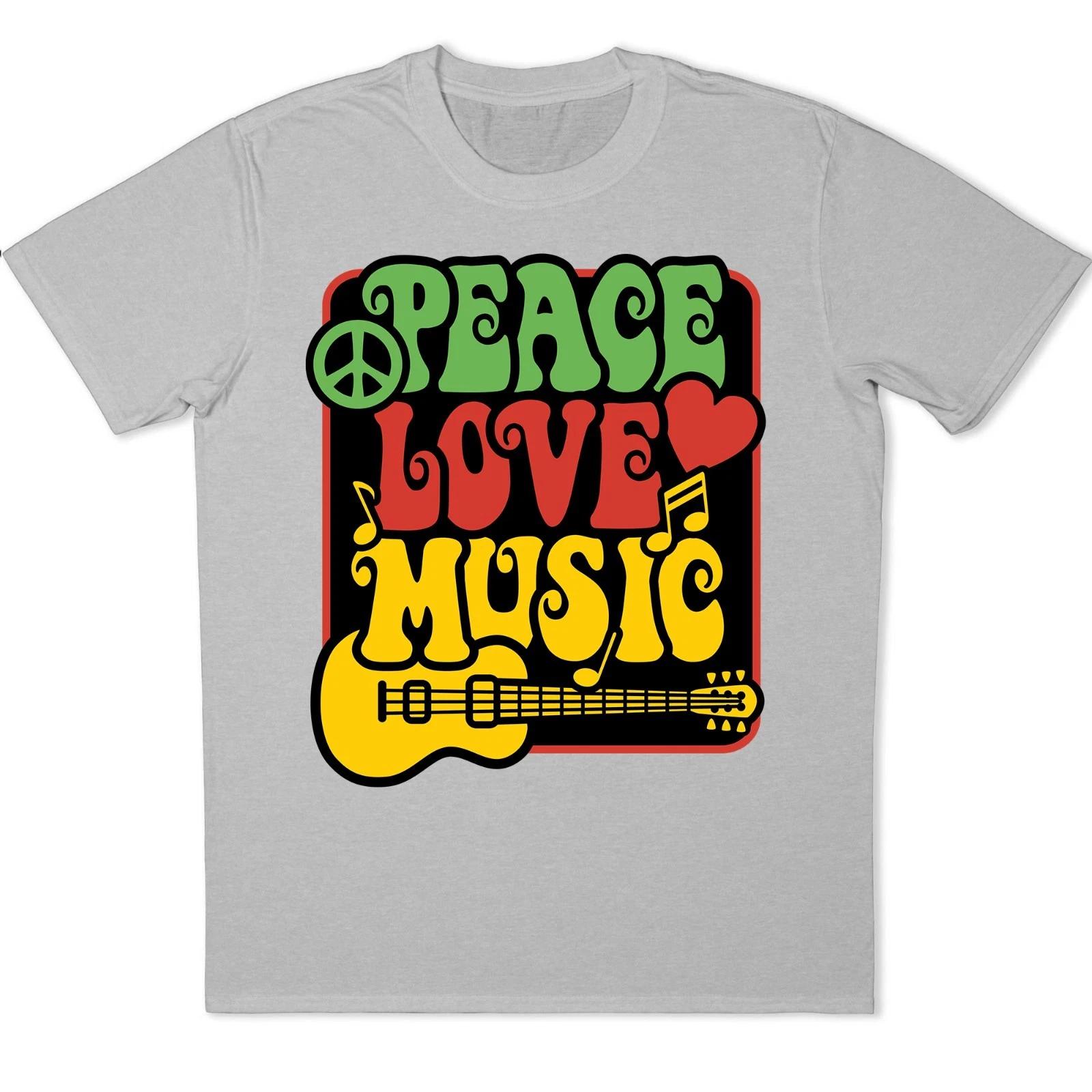 Peace Love Music Retro Hippie Graphic T-Shirt Guitar Festival Vibe Tee XXXXL
