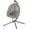 Hanging Egg Chair, Folding Texteline Swing Hammock with Side Pocket, Cushion and Stand for Indoor Outdoor, Patio Garden Furniture, Khaki