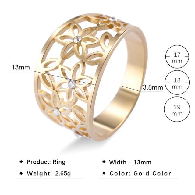 Teamer Women Elegant Flower Zircon Finger Ring Stainless Steel Black Casual Engagement Rings Jewelry Gift for Friend Lover