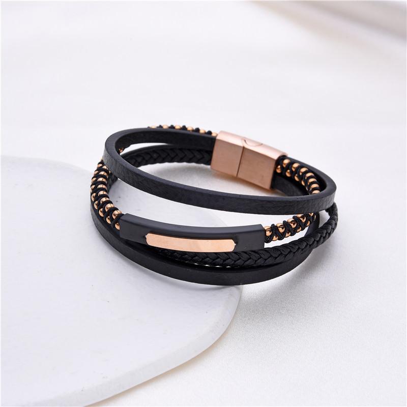 

Розпродаж багатошаровий браслет із чорної сталі ручної роботи з нержавіючої сталі для чоловіків із шкірою найвищої якості для несподіваних подарунків на день народження 21cm