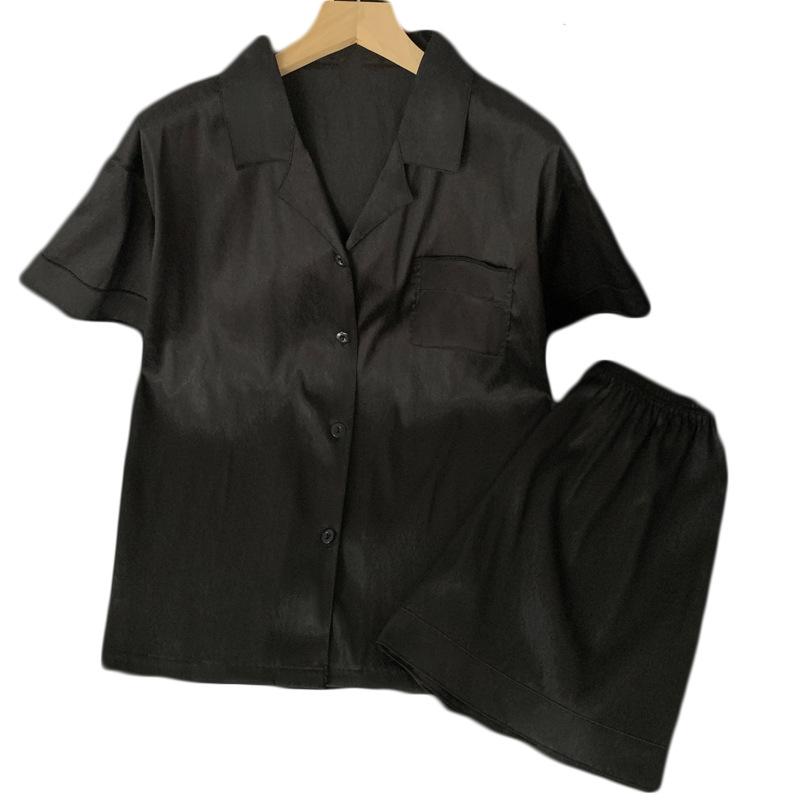 Summer High-Value Can Be Worn Outside Solid Color Ice Silk Short-Sleeved Pajamas Women'S Loose Loungewear Suit