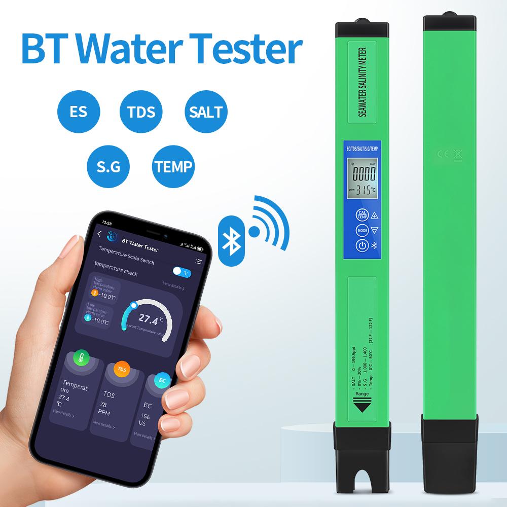Smart 5 in 1 Salinity EC TDS Temp pH Meter Bluetooth Water Quality PH Tester APP Control for Aquarium Swimming Pool Fish Tank