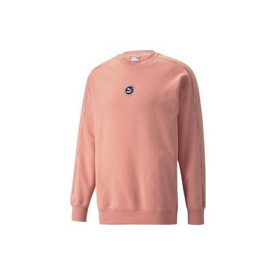 Puma Solid Color Logo Print Round Neck Long Sleeve Sweatshirt Unisex Sweatshirt Rose-Pink 535382-24
