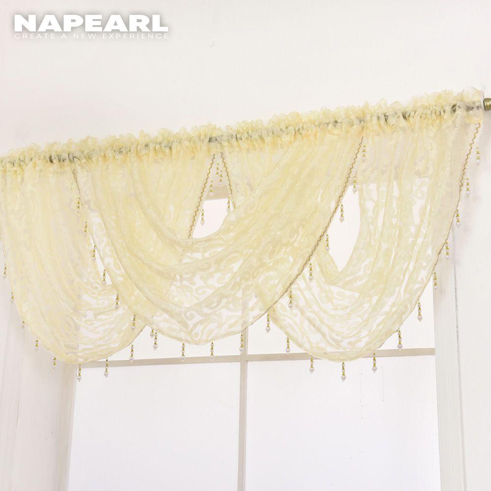 1PC NAPEARL Modern Beaded Jacquard Flower Tulle Curtain Valance for Window Decor