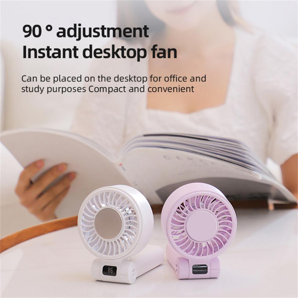 (White) Z35 Folding Cooling Fan USB Rechargeable Handheld Fan with Digital Display/5 Speed Settings