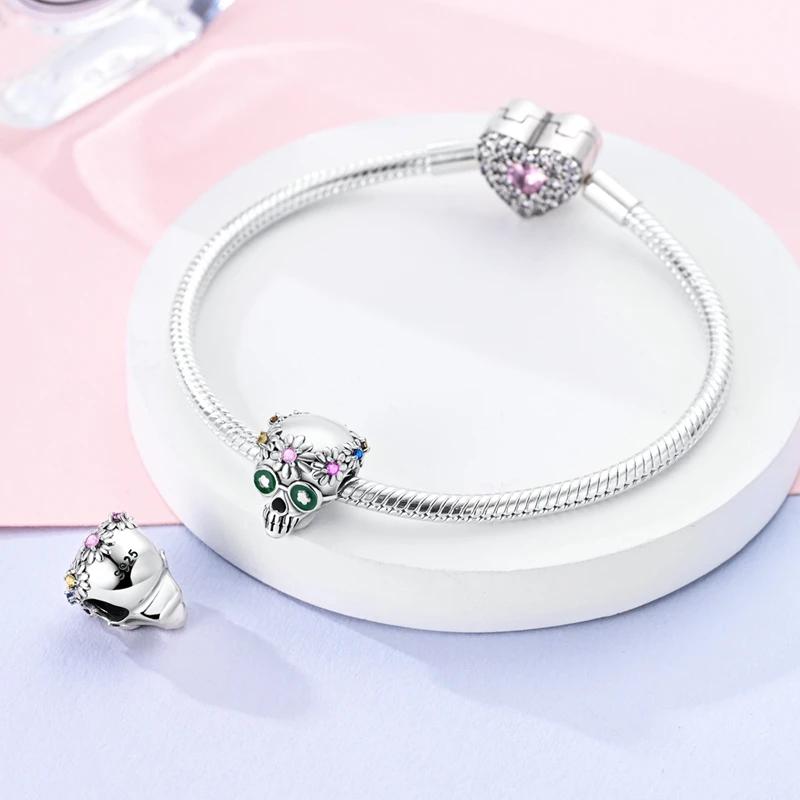 Charms Copper Plated Halloween Rainbow Daisy Skull Beads Fit Original Bracelet Beads Women Jewellery Making Diy