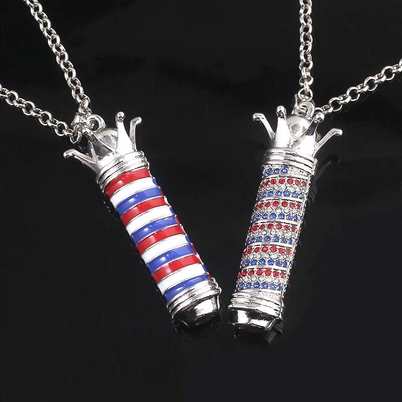 Fashion Crystal Barber Shop Turn Light 3D Necklace Crown Hairdresser Logo Necklace Pendants Barbers Jewelry Gift