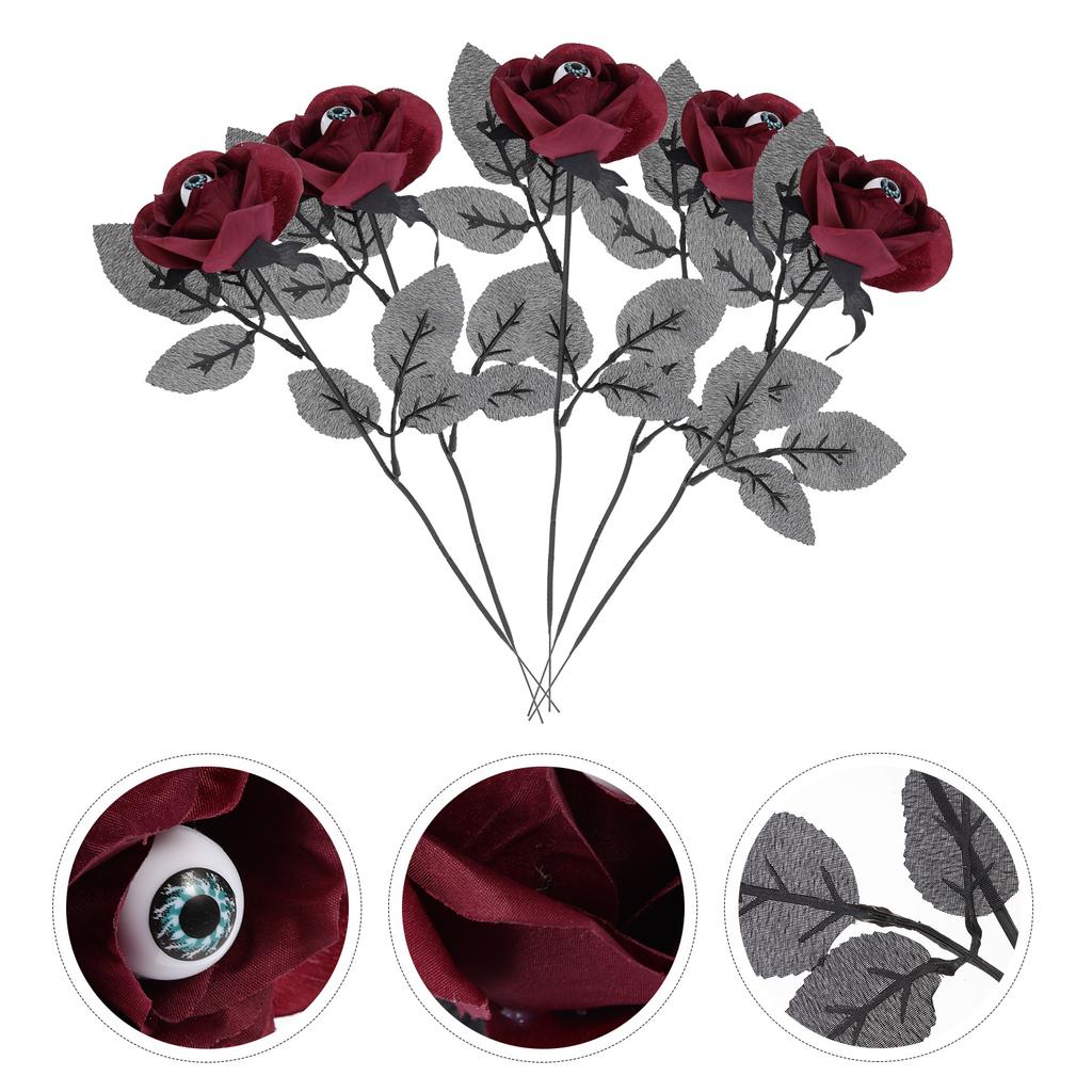5Pcs Simulated Eyeball Rose Halloween Party Decorations Horror Themed Rose Props for Room Bar Store Festive Setup