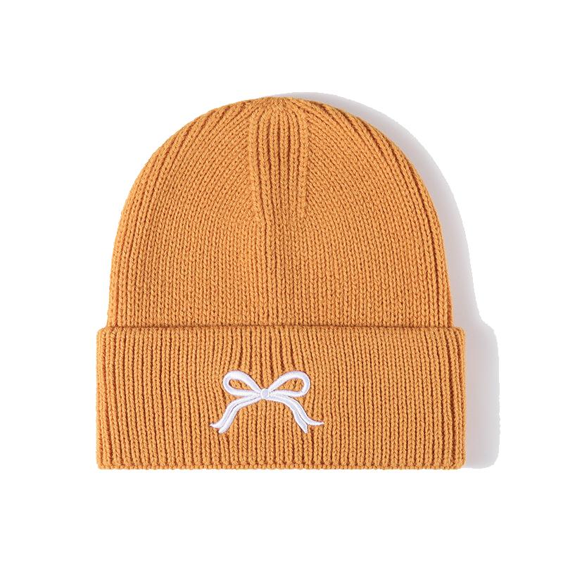Winter Knitted Beanie Hat For Women Bow Embroidery Beanies Cap Fashion Ski Warm Korean Style Skullies Caps Hip Hip Casual Y2K Pullover Cap