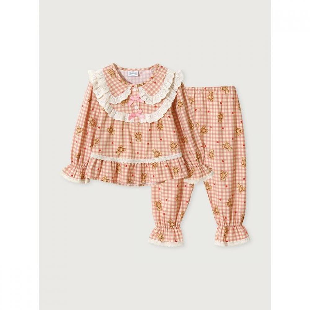 Lunaluz Girl S Sweet Bear Cotton Long Sleeve pajamaS Set