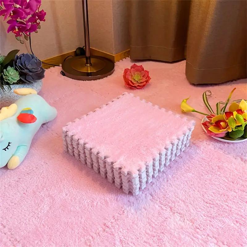 10Pcs Carpet Squares Puzzle Floor Mat Plush Interlocking Carpet Tiles Fluffy Area Rugs Protective Floor Tiles Exercise Play Mat
