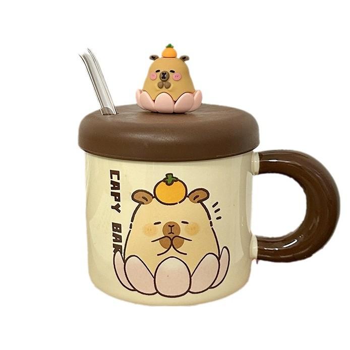 Ceramic Cup with Lid and Straw Water Cup Cute Kapibala Mug High Looking Girl's Home Coffee Cup