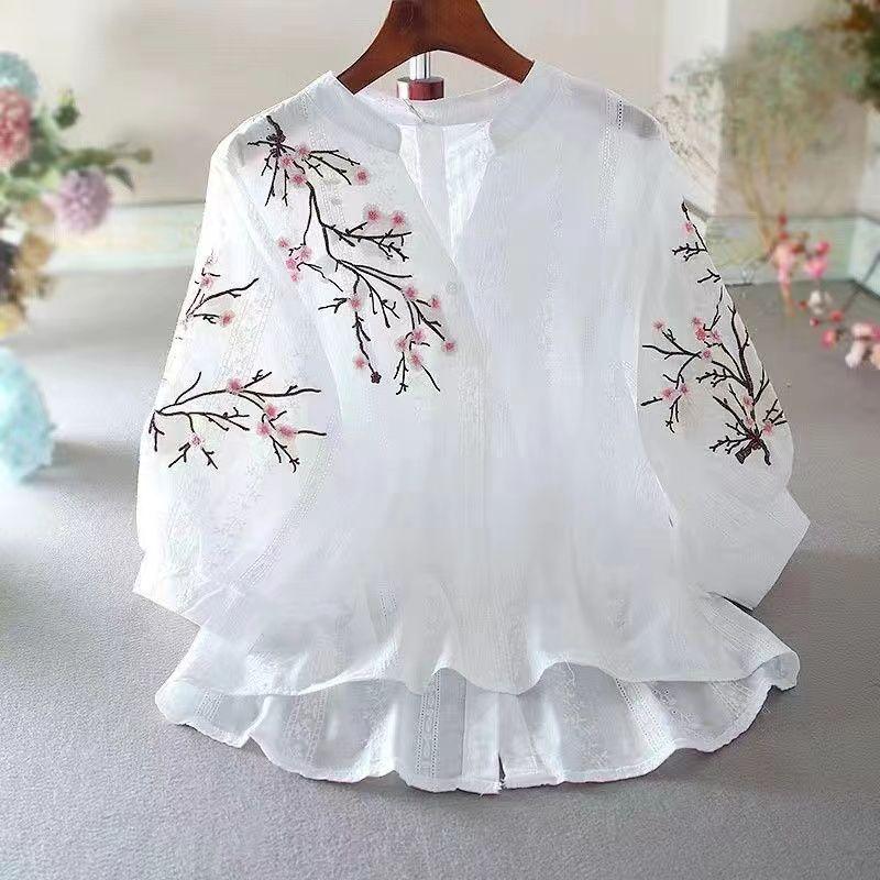 Lus Size Floral Print Shirt, Casual Long Sleeve Button Front Shirt, Women's Plus Size Clothing