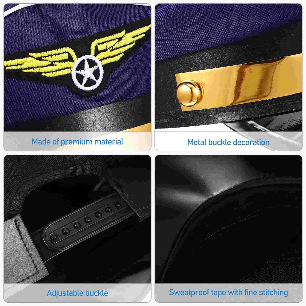 2 Stück Flugbegleiter Pilotenmütze Luft- und Raumfahrt (Blau + Schwarz) 2er-Pack Cosplay Stewardess Prop Cap Kapitänsmützen Kostüm