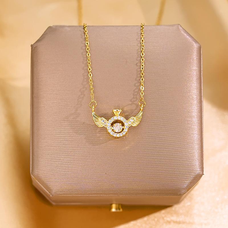 Golden Luxury Diamond Titanium Steel Necklace Women Fashion Slim Waist H Pendant Collarbone Chain