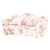 Miniature Sofa 1/12 Scale Pink Green Flower Pattern Birch Wood Dollhouse Double Sofa for Birthdays Gift DIY Game