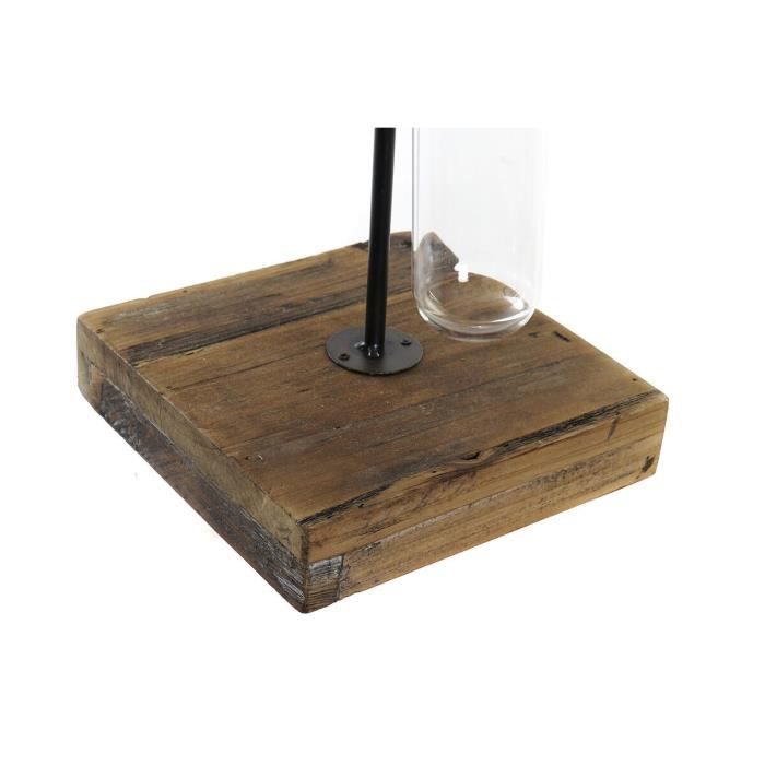 Svícen - 20 x 20 x 36 cm - Černé sklo - Kov - Hnědé dřevo