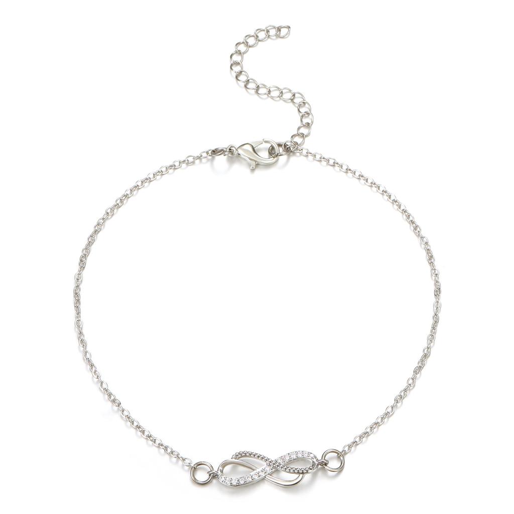 Luxury Rhinestone Infinity Symbol Interwoven Figure 8 Anklet For Women Elegant And Personalized Temperament Jewelry Accessory