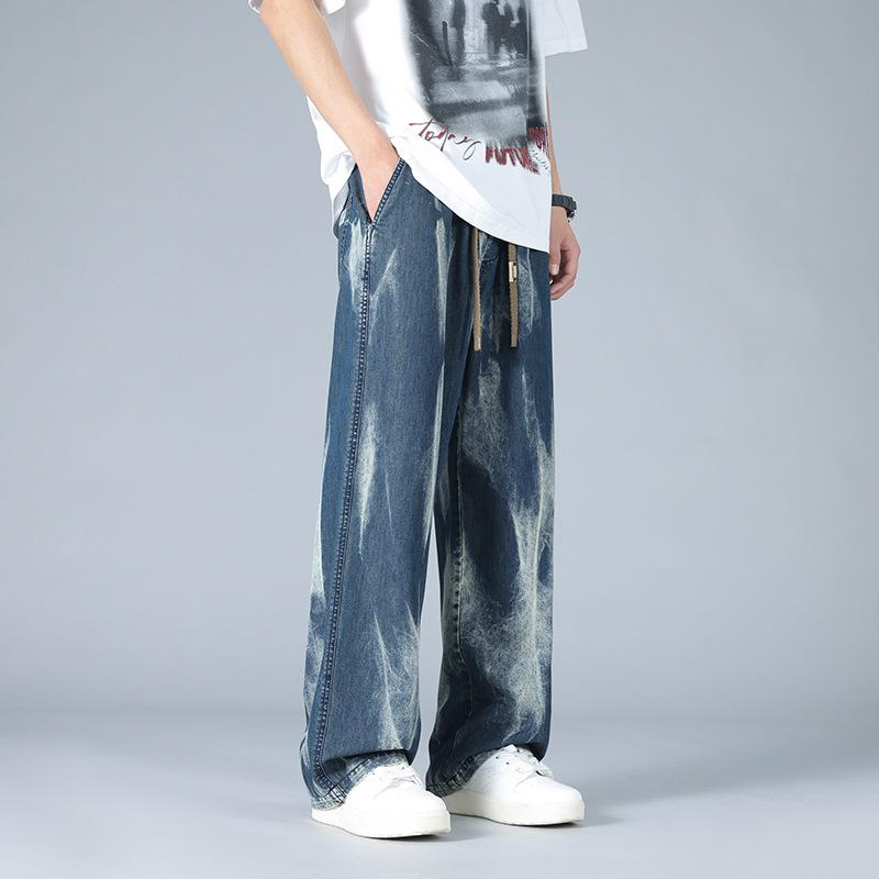 Spodnie jeansowe z szerokimi nogawkami Wiosna Jesień Spodnie męskie Neutralne Casual Moda uliczna Spodnie oversize Jeansy Outdoor Moda