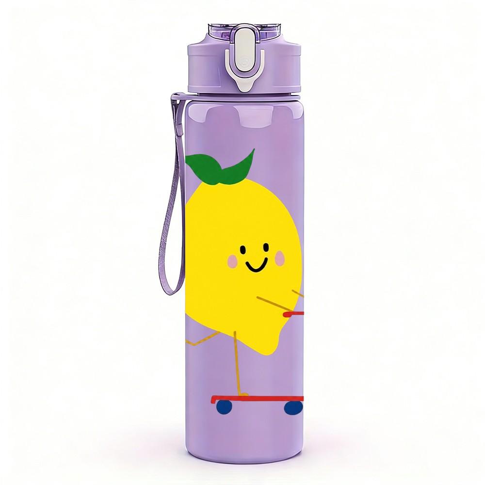 1PC Happy Lemon Fruit 750ml Color Plastic Sports Water Bottle Leakproof Flip Straw Lid Suitable for Sports Office Home Use