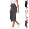 Women Elastic High Waist 3/4 Pant Casual Fit Wide Capris Leg Pants Trousers With Pockets