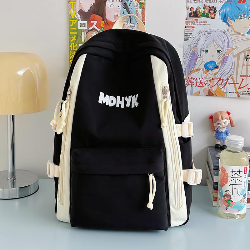 Nylon Backpack For Teens With Colorful Splicing And Letter Print For Daily Use