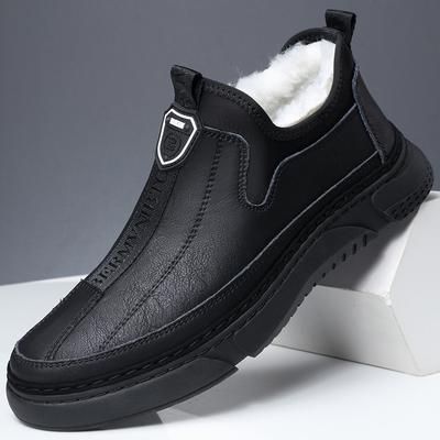 Men's Shoes Winter Snow Boots Fleece Lined Slip On Casual Warm Walking Sneakers House Shoes Outdoor Soft Leather Boots