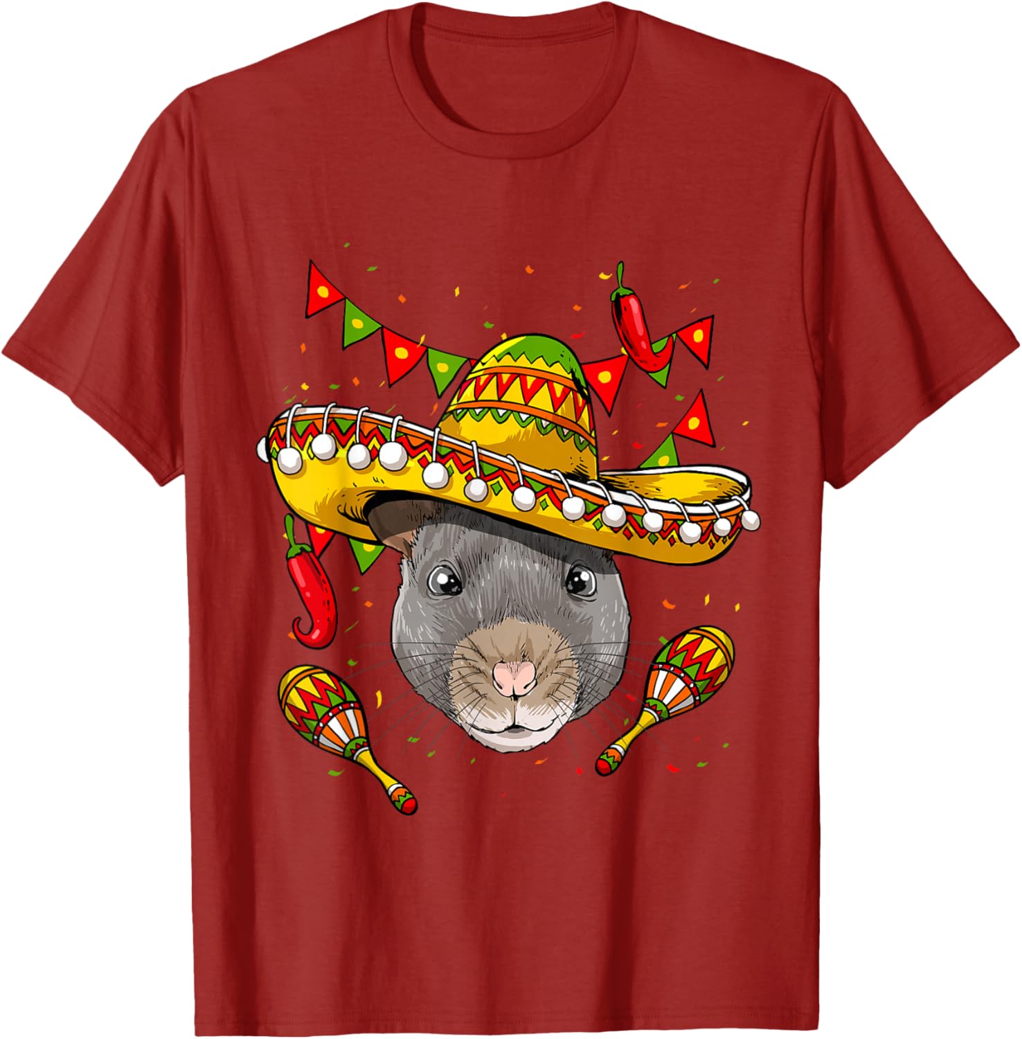 Chinchilla Sombrero Fiesta T-Shirt Funny Mexican Animal Graphic Tee Men Casual Short Sleeve Top S